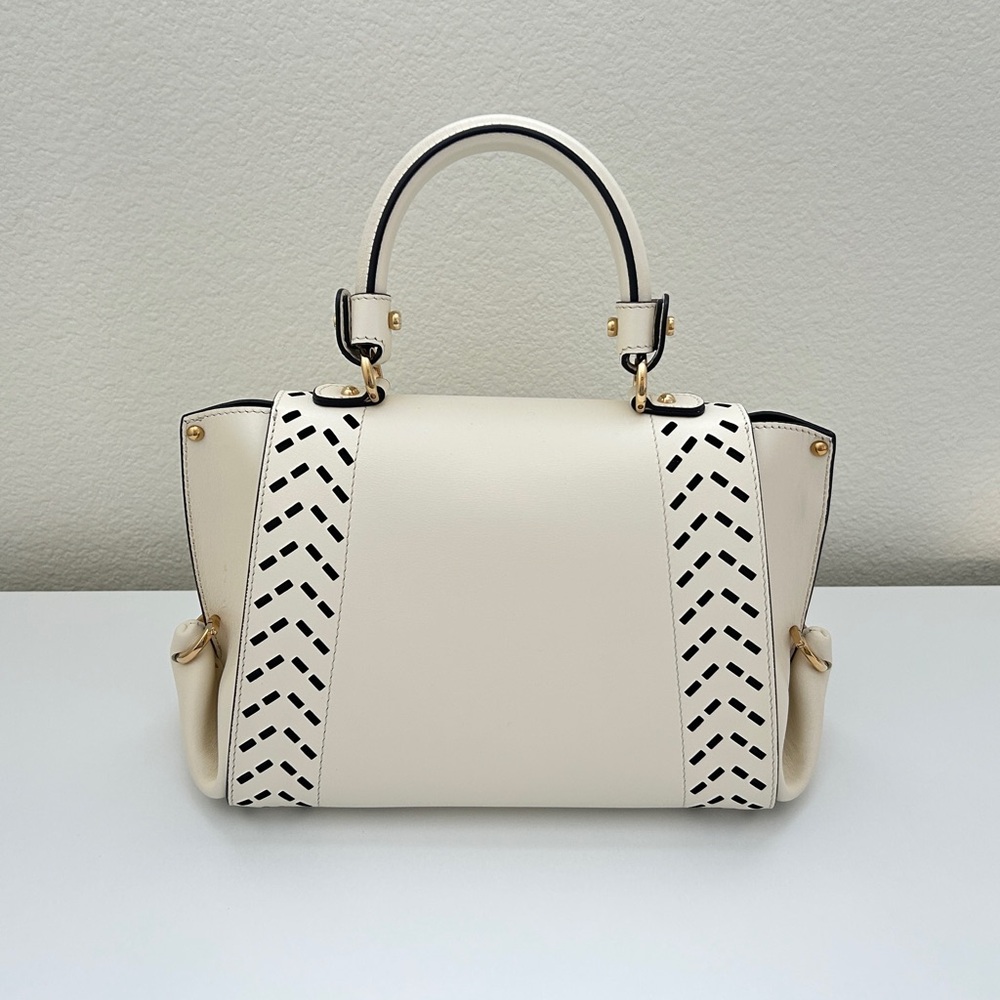 Salvatore Ferragamo Calfskin Perforated Sofia Satchel in Ivory with Dust Bag - Picture 5 of 16